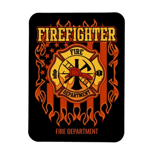 Firefighter Fire Department Badge and Flag Magnet