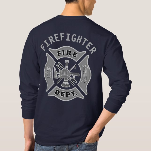 Firefighter/Fire Department Badge Fireman Custom T-Shirt (Back)
