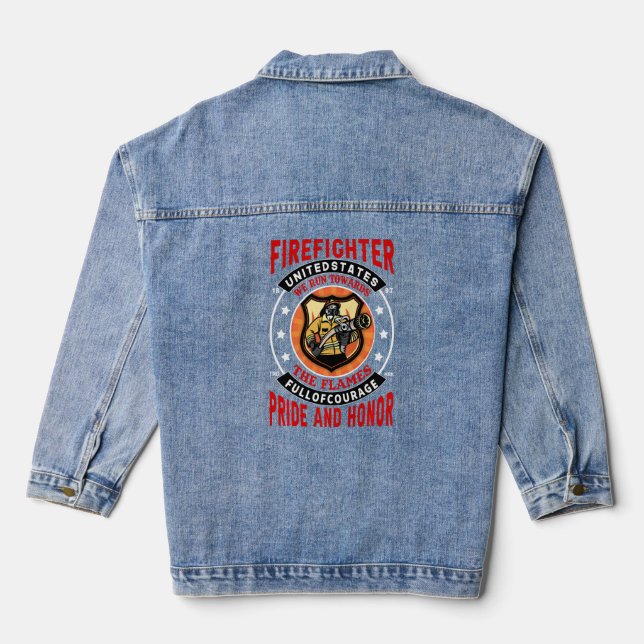 Firefighter - Fire Department Blue Light With Pass Denim Jacket (Back)