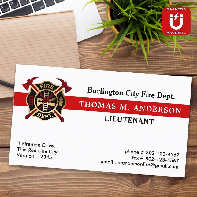 Firefighter Fire Department Custom Logo Fireman  Business Card Magnet (Creator Uploaded)