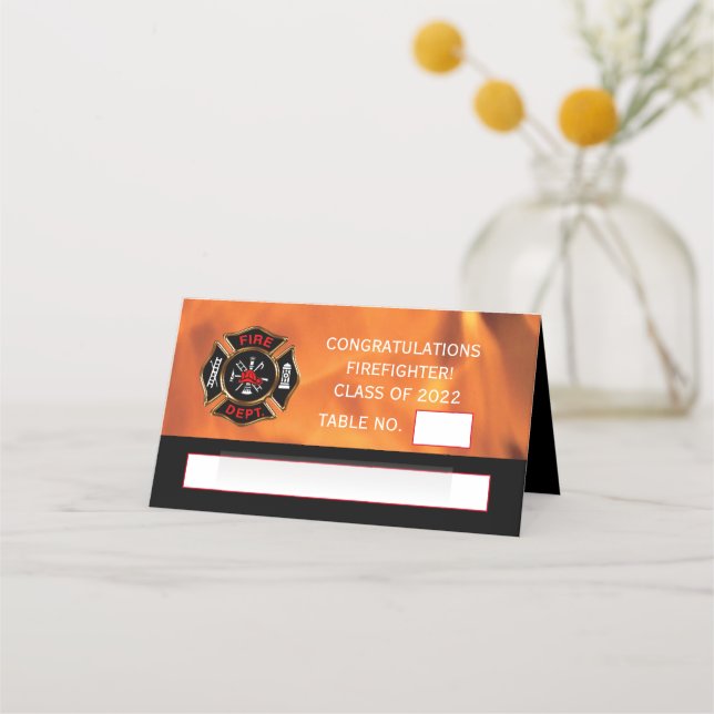 Firefighter Fire Department Emblem Place Card (Front)