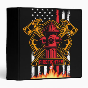 Firefighter Fire Department Fire Badge and Flag 3 Ring Binder