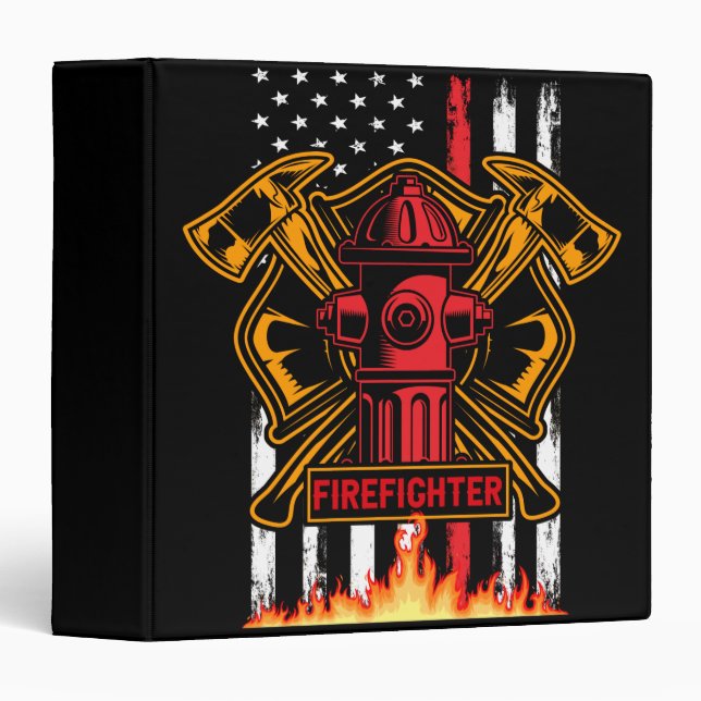 Firefighter Fire Department Fire Badge and Flag 3 Ring Binder (Front/Spine)
