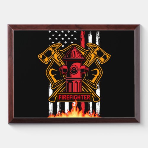 Firefighter Fire Department Fire Badge and Flag Award Plaque