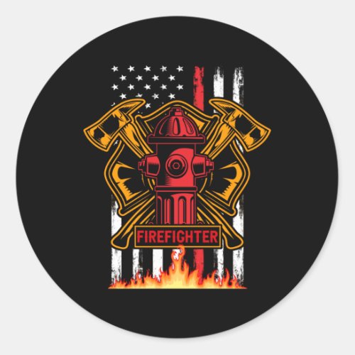 Firefighter Fire Department Fire Badge and Flag Classic Round Sticker