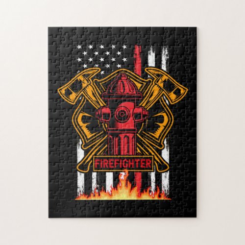 Firefighter Fire Department Fire Badge and Flag Jigsaw Puzzle