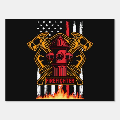 Firefighter Fire Department Fire Badge and Flag Sign