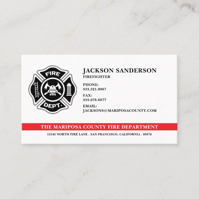 Firefighter Fire Department Fireman Logo Badge Business Card (Front)