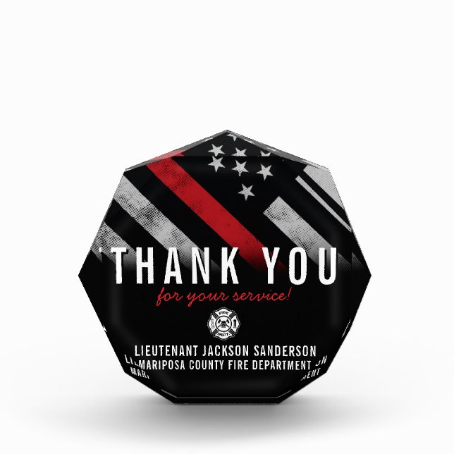 Firefighter Fire Department Fireman Thank You Acrylic Award (Front)