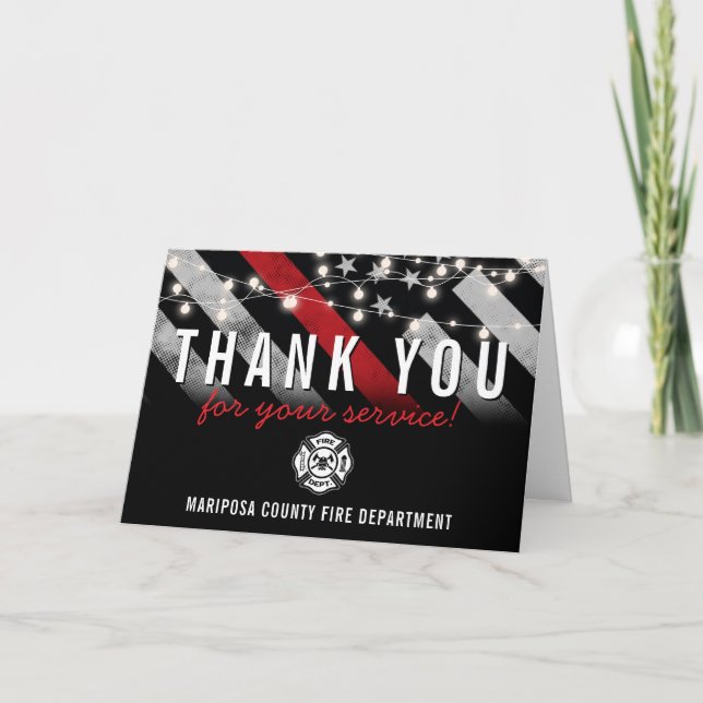 Firefighter Fire Department Flag First Responder Letterpress Thank You Card (Front)