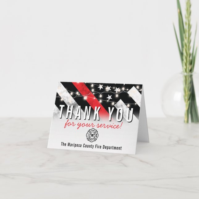 Firefighter Fire Department Flag First Responder Letterpress Thank You Card (Front)
