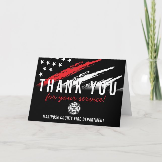 Firefighter Fire Department Flag First Responder Letterpress Thank You Card (Front)
