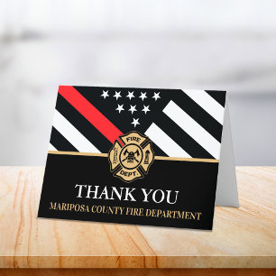 Firefighter Fire Department Flag First Responder Letterpress Thank You Card