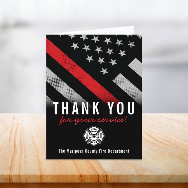 Firefighter Fire Department Flag First Responder Letterpress Thank You Card (Firefighter Fire Department Flag First Responder Thank You Card)