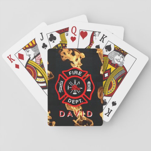 Firefighter Fire Department Flames  Custom Name Playing Cards