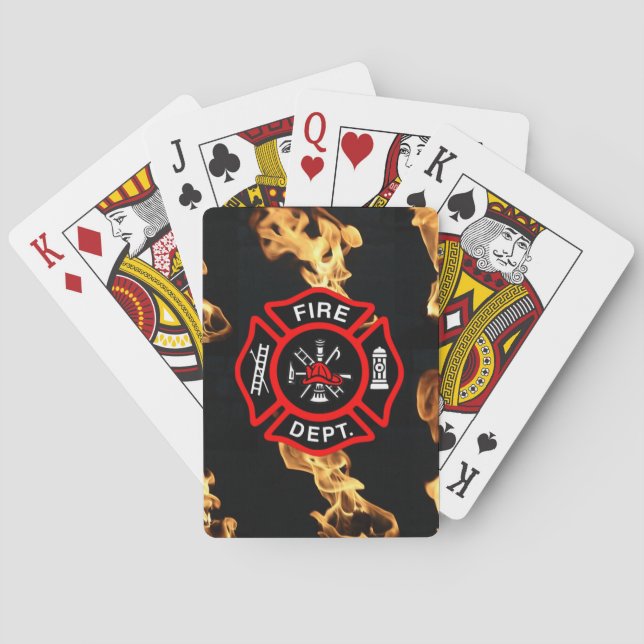 Firefighter | Fire Department Flames Red Shield Poker Cards (Back)