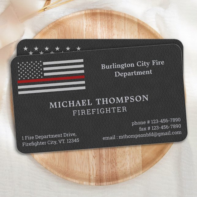 Firefighter Fire Department Leather Thin Red Line Business Card (Creator Uploaded)