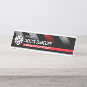 Firefighter Fire Department Logo Badge Employee Desk Name Plate