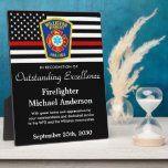 Firefighter Fire Department Logo Recognition Award Plaque<br><div class="desc">Celebrate and show your appreciation to an outstanding Firefighter with this Thin Red Line Award - American flag design in Firefighter Flag colors , modern black red design with custom fire department logo. Personalize this firefighter award with fireman name, text with fire department name, logo and community, and date of...</div>