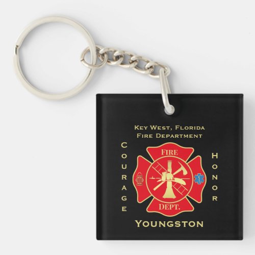 Firefighter Fire Department Maltese Cross Emblem Keychain