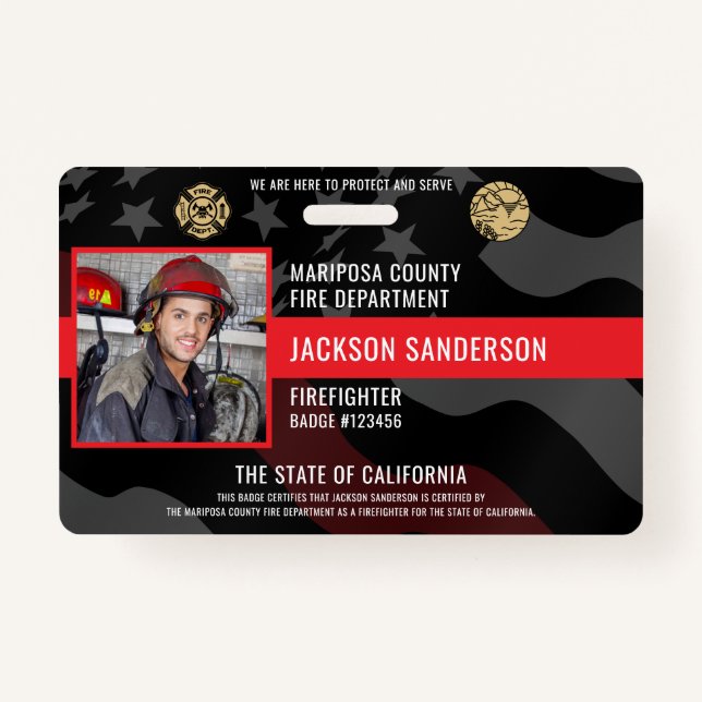 Firefighter Fire Department Photo Employee ID Badge (Front)