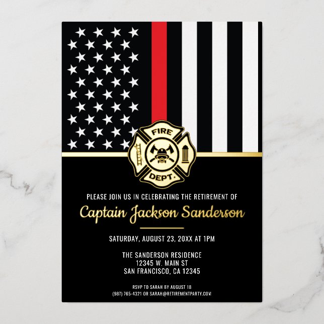 Firefighter Fire Department Retirement Fireman Foil Invitation (Front)