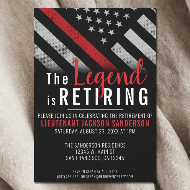 Firefighter Fire Department Retirement Fireman Invitation (Fireman Retirement Thin Red Line Firefighter Party Invitation)