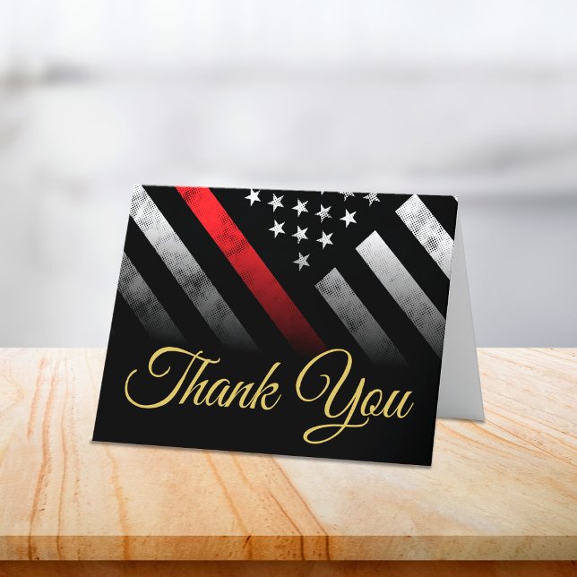 Firefighter Fire Department Thin Red Line Fireman Letterpress Thank You Card (Firefighter Fire Department Thin Red Line Fireman Thank You Card)