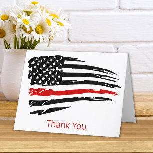 Firefighter Fire Department Thin Red Line Letterpress Thank You Card