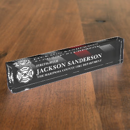 Firefighter Fire Department Thin Red Line Logo Desk Name Plate