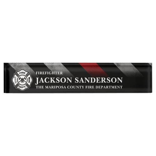 Firefighter Fire Department Thin Red Line Logo Desk Name Plate