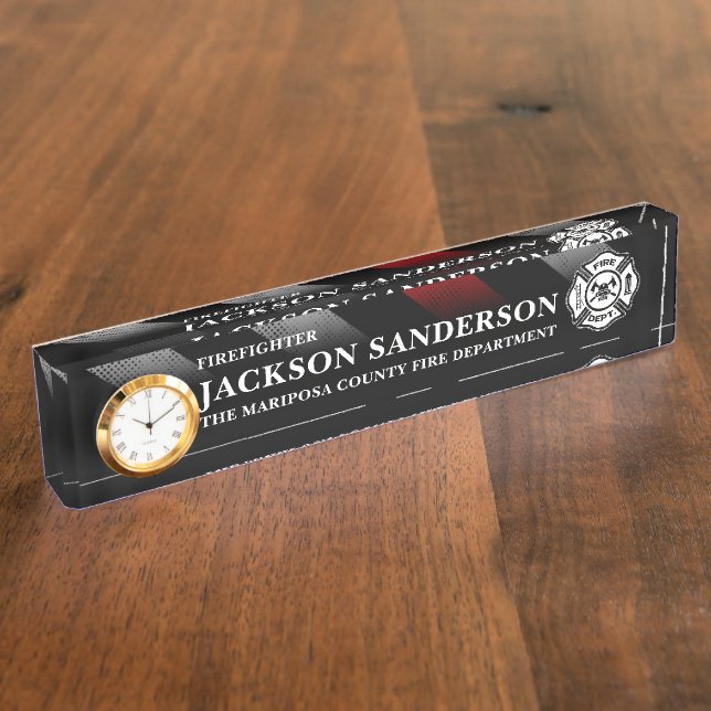 Firefighter Fire Department Thin Red Line Logo Desk Name Plate (Side)