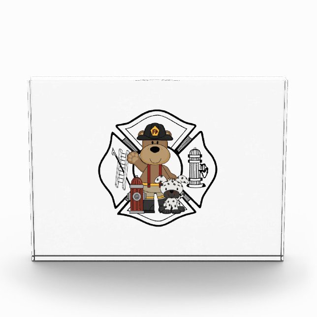 Firefighter Fire Dept Bear Acrylic Award (Front)
