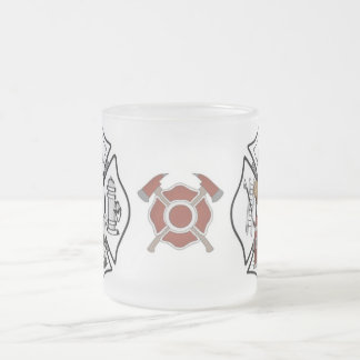 Firefighter Fire Dept Bear Frosted Glass Coffee Mug