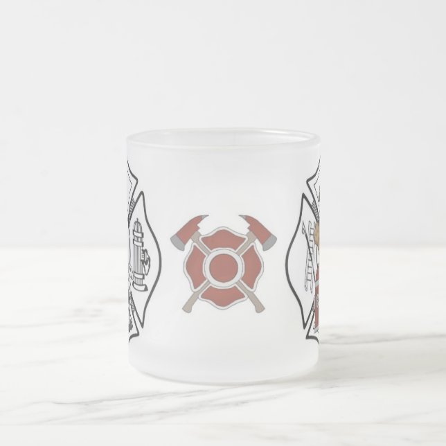 Firefighter Fire Dept Bear Frosted Glass Coffee Mug (Center)