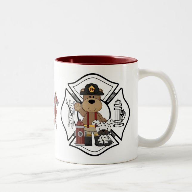 Firefighter Fire Dept Bear Two-Tone Coffee Mug (Right)