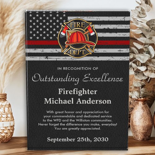 Firefighter Fire Dept Custom Logo Thin Red Line Acrylic Award