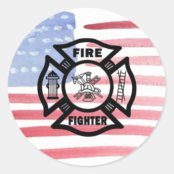 Firefighter Fire Dept Logo Classic Round Sticker by bonfirefirefighters at Zazzle