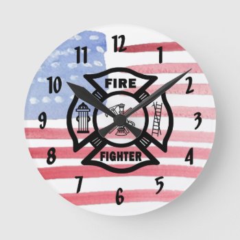 Firefighter Fire Dept Logo   Round Clock by bonfirefirefighters at Zazzle