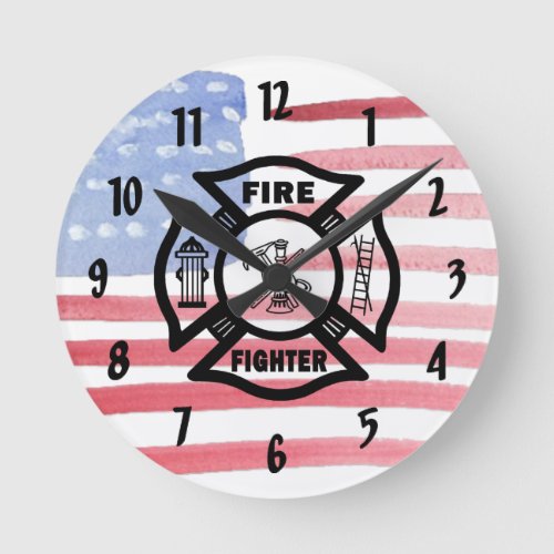 Firefighter Fire Dept Logo   Round Clock