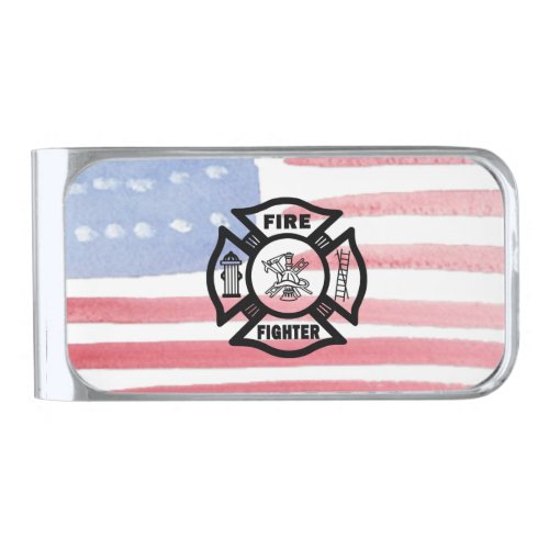 Firefighter Fire Dept Logo  Silver Finish Money Clip