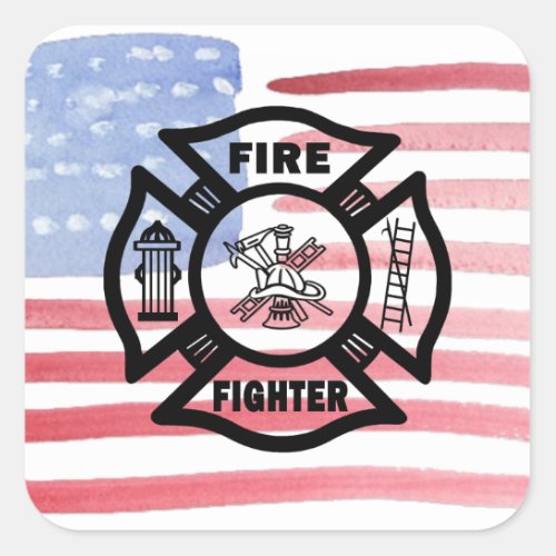 Firefighter Fire Dept Logo   Square Sticker