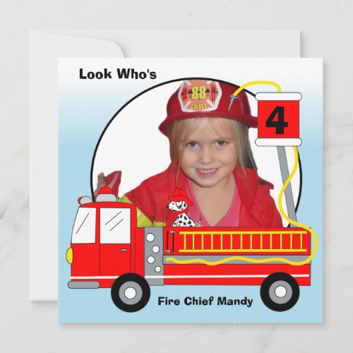 Firefighter Fire Engine Birthday Invitations