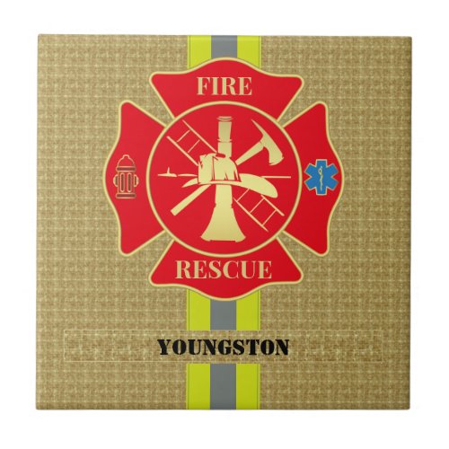 Firefighter Fire Rescue Bunker Gear Maltese Cross Ceramic Tile