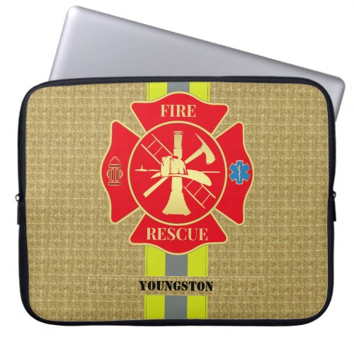 Firefighter Fire Rescue Bunker Gear Maltese Cross Laptop Sleeve