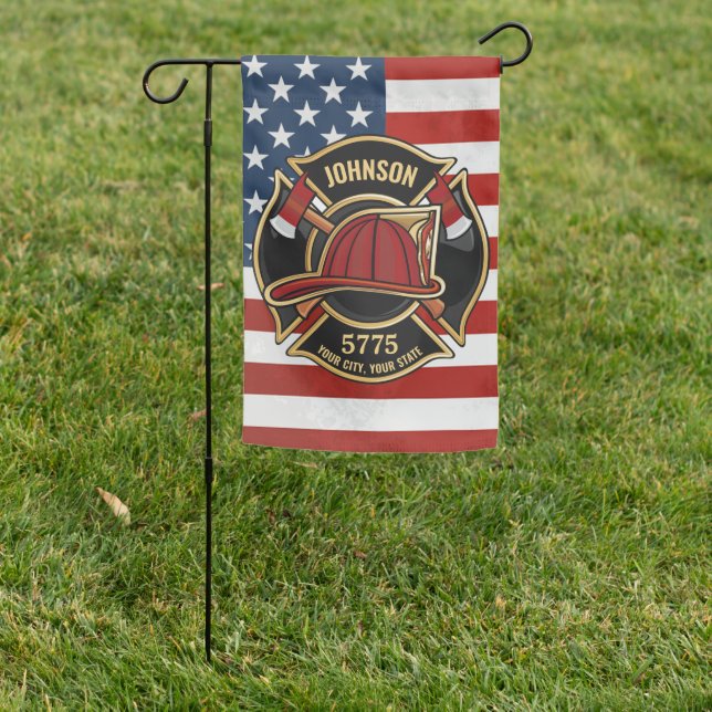 Firefighter Fire Rescue Department USA Flag Custom (In SItu)