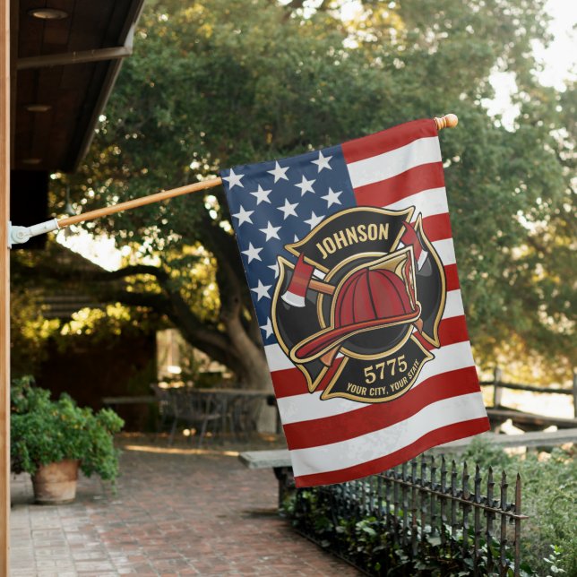 Firefighter Fire Rescue Department USA Flag Custom (In SItu)
