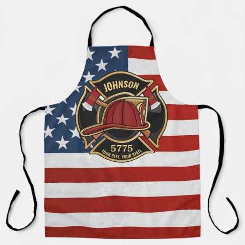 Firefighter Fire Rescue Department USA Flag Custom Apron