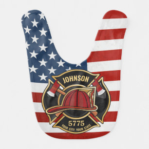 Firefighter Fire Rescue Department USA Flag Custom Baby Bib
