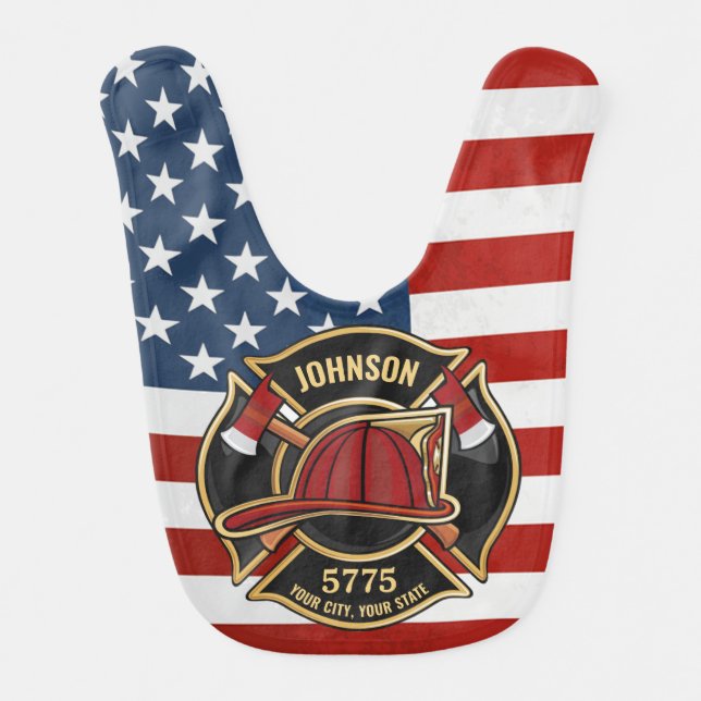 Firefighter Fire Rescue Department USA Flag Custom Baby Bib (Front)